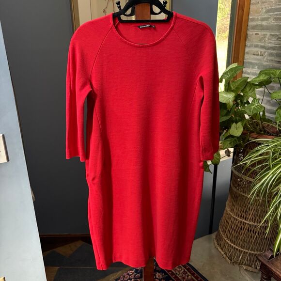 Marimekko RELLETYS Red Wool Blend 3/4 Sleeve A-Line Knee-Length Dress Size XS - Picture 2 of 12